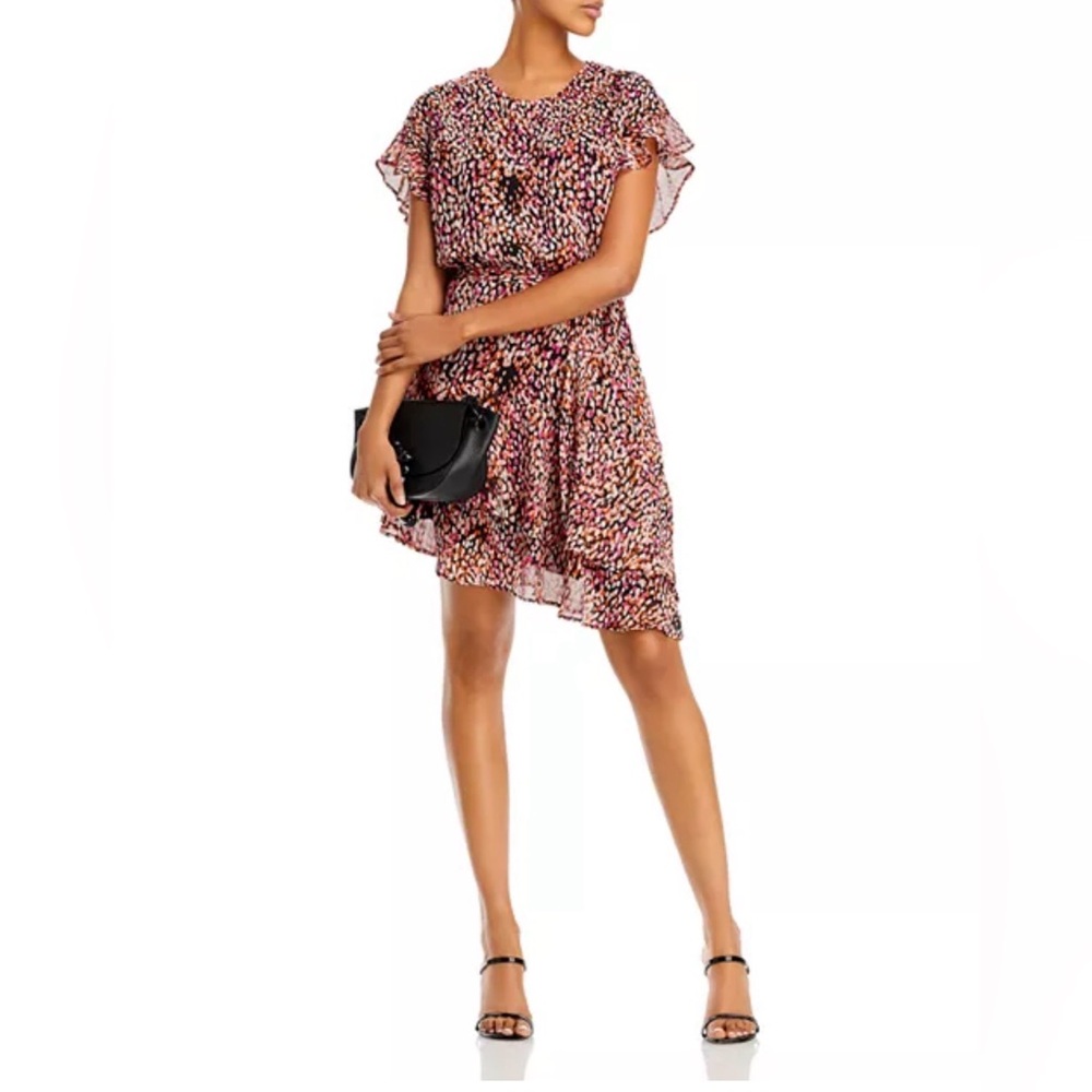 Aqua Multicolor Speckled Flutter-Sleeve Mini Dress